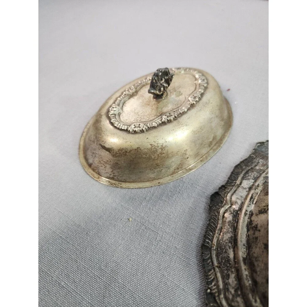 Vintage Silverplate Covered Serving Dish Butter Dish Ornate Floral Design